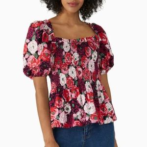 kate spade rosette blooms smocked puff sleeve top